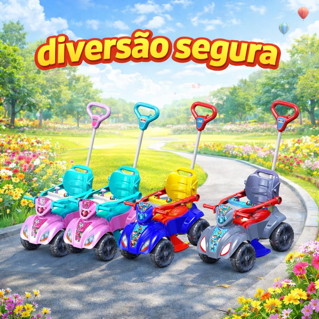 Quadriciclo Infantil Veiculo Criança Passeio com Haste Removível Menino Menina Divertido Seguro