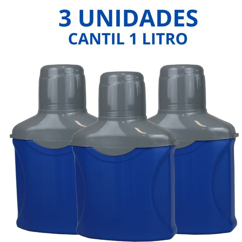 Cantil termico 1 litro kit 3 unidades cor azul