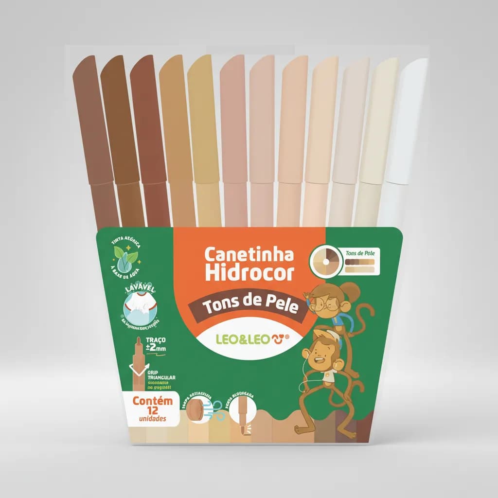 Canetinha Hidrocor Tons De Pele 12 Cores Leo Leo