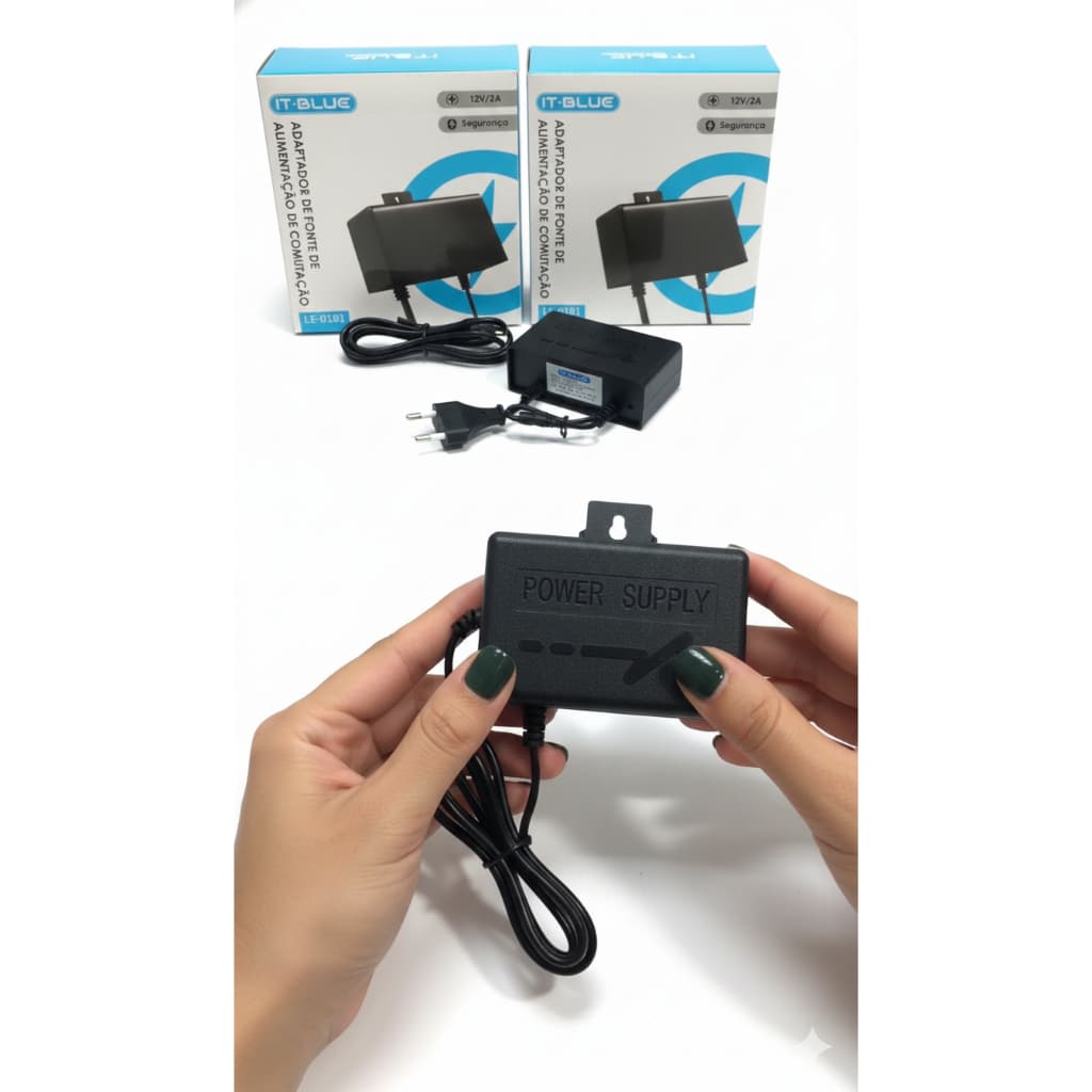 Fonte Para Câmera Ip de Segurança 12V 2A Na Cor Preta