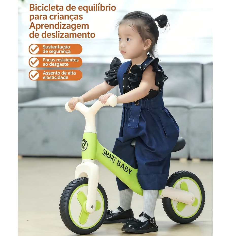 Bicicleta de Equilíbrio Infantil Aro 12 Balance Bike Ajustável para Crianças 2 a 6 Anos Premium Resistente Suporta 50kg