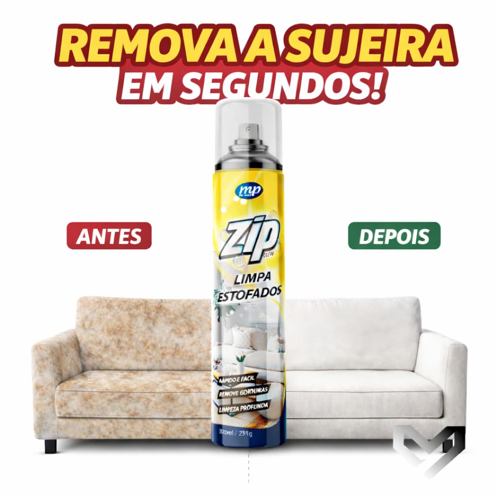 Spray Limpa Estofados a Seco Zip Clean 300ml – Remove Mancha Gordura Sujeira Sofá Banco Carro Tecido