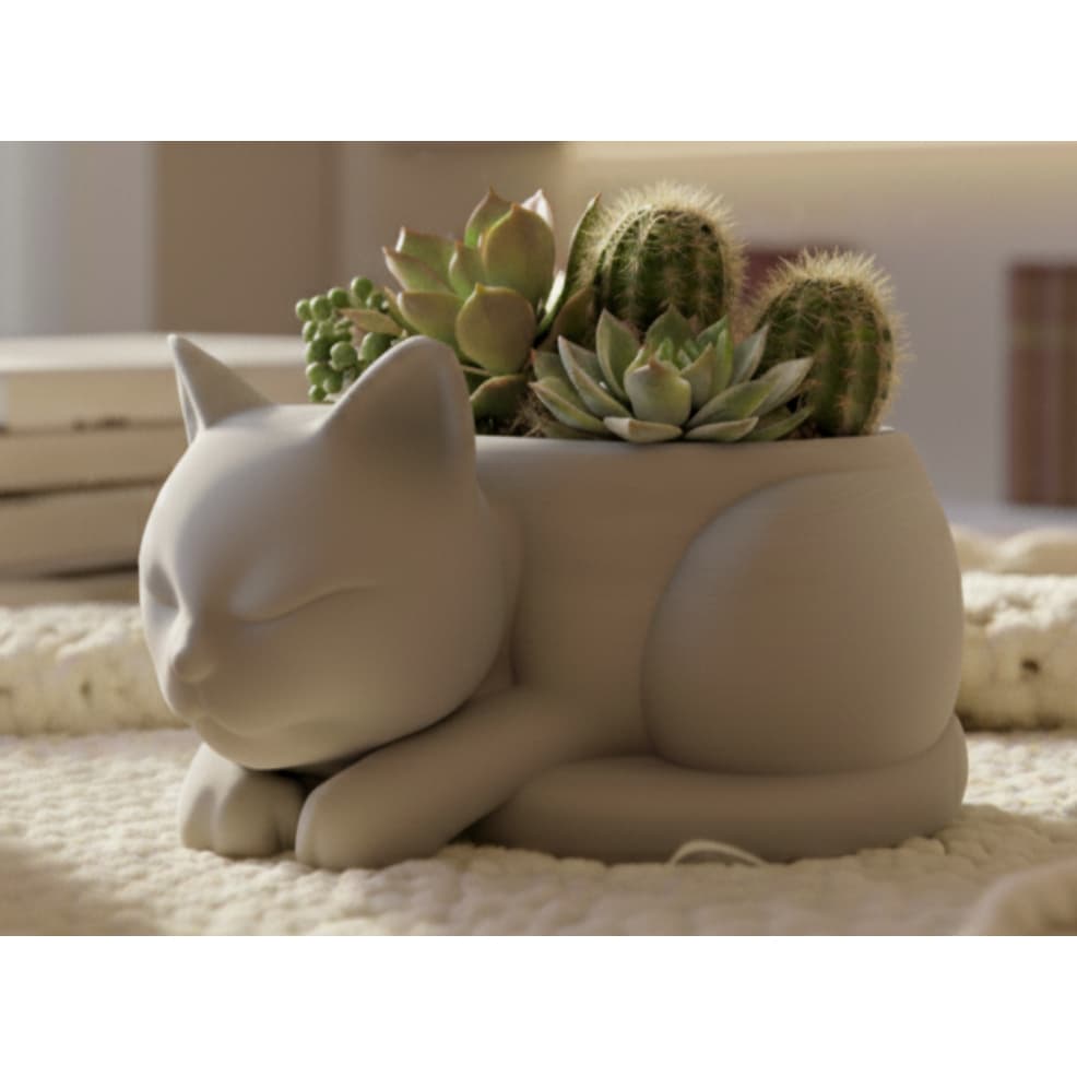 porta-planta gato, cachepô gato, vaso decorativo, gato fofo, cute cat, para pequenas plantas, formato gato dormindo