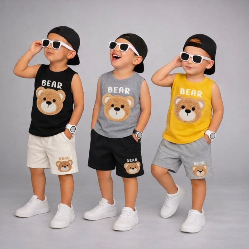 Roupa de verão infantil menino regata camiseta e bermuda leveza Conforto e moda para passeios e lazer