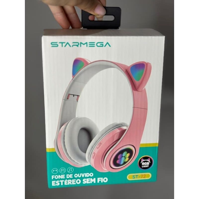 Fone De Ouvido Gatinho Bluetooth Rosa Led Meninas Infantil | Starmega