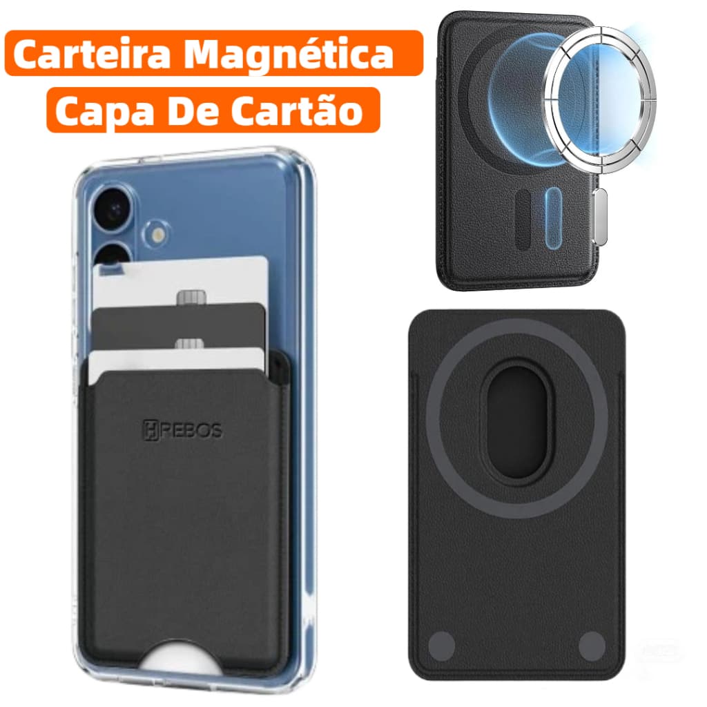 Carteira Magnética HREBOS Fina Capa De Cartão De Couro PU Para celular Presente De Feriado IF-382