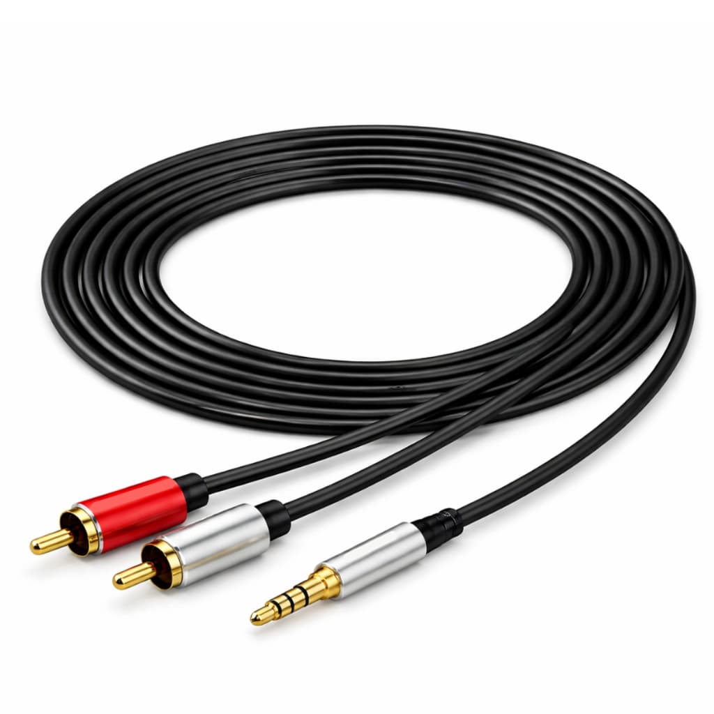 Cabo P2 x 2 RCA Estéreo 5m Blindado Banhado a Ouro Para TV Amplificador Celular Som