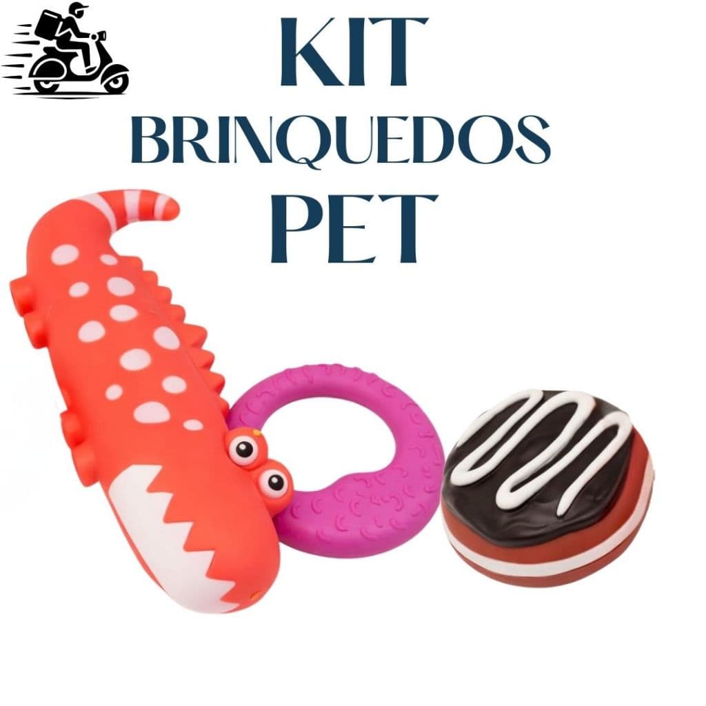 Kit 3 Brinquedos Pet Mordedores Para Cães Durável Borracha Resistente Anti Tédio Filhotes E Adultos