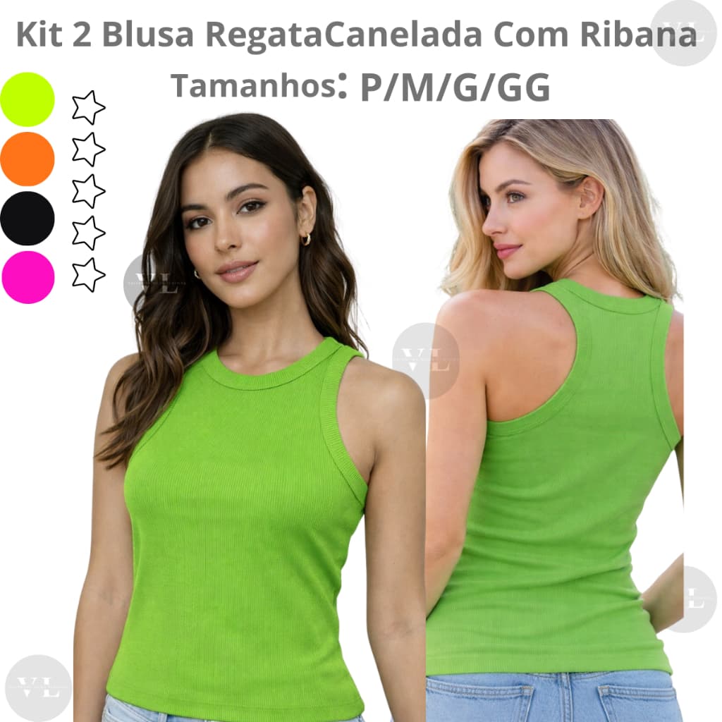 2 Blusa Regata  Canelada Com Ribana– Look Versátil para o Dia a Dia