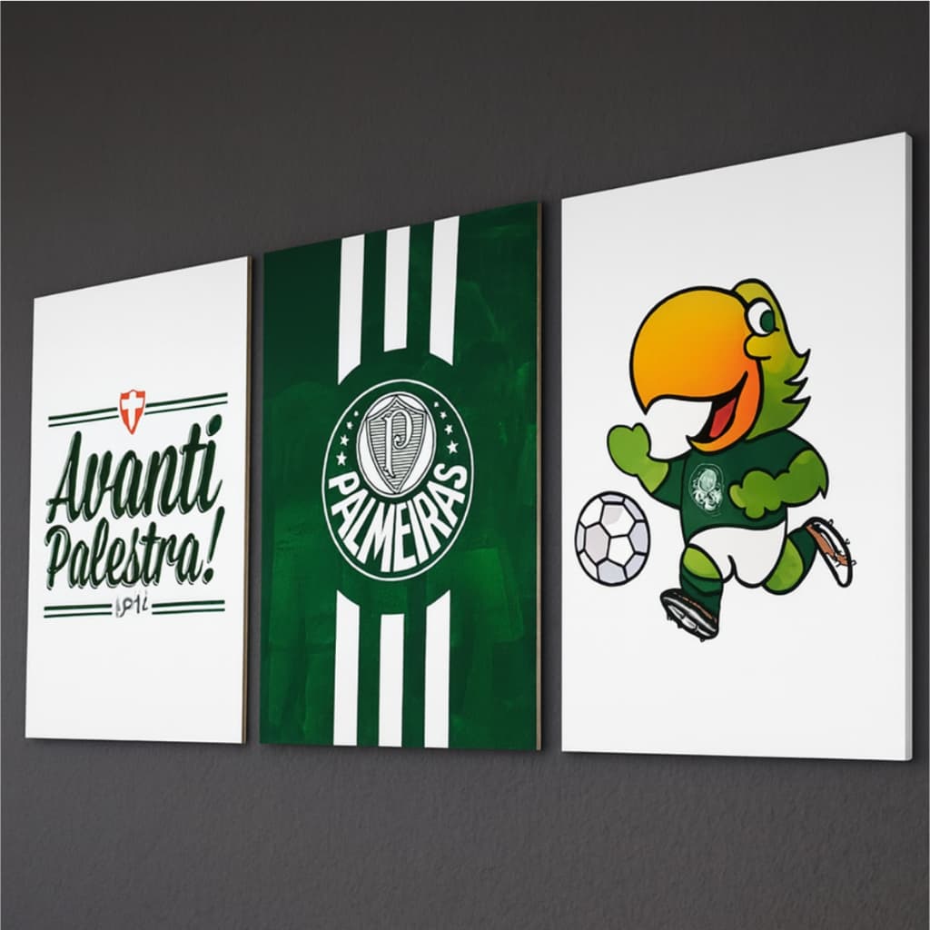 Kit 3 quadrinhos MDF Dupla face time Palmeiras Torcedor Avanti Palestra decoração simples
