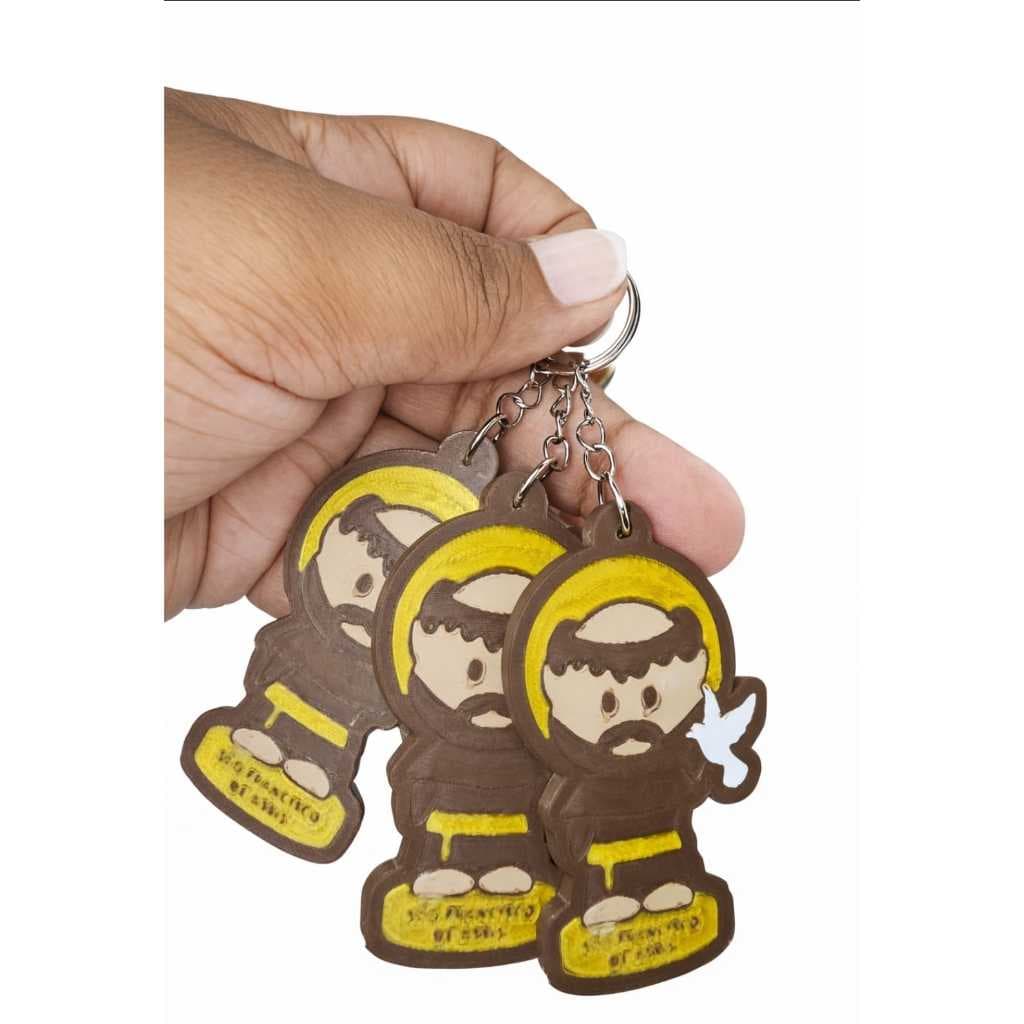 Kit 3 Chaveiros São Francisco de Assis 6cm Termoplástico com Corrente – Lembrancinha Religiosa Católica Proteção Present