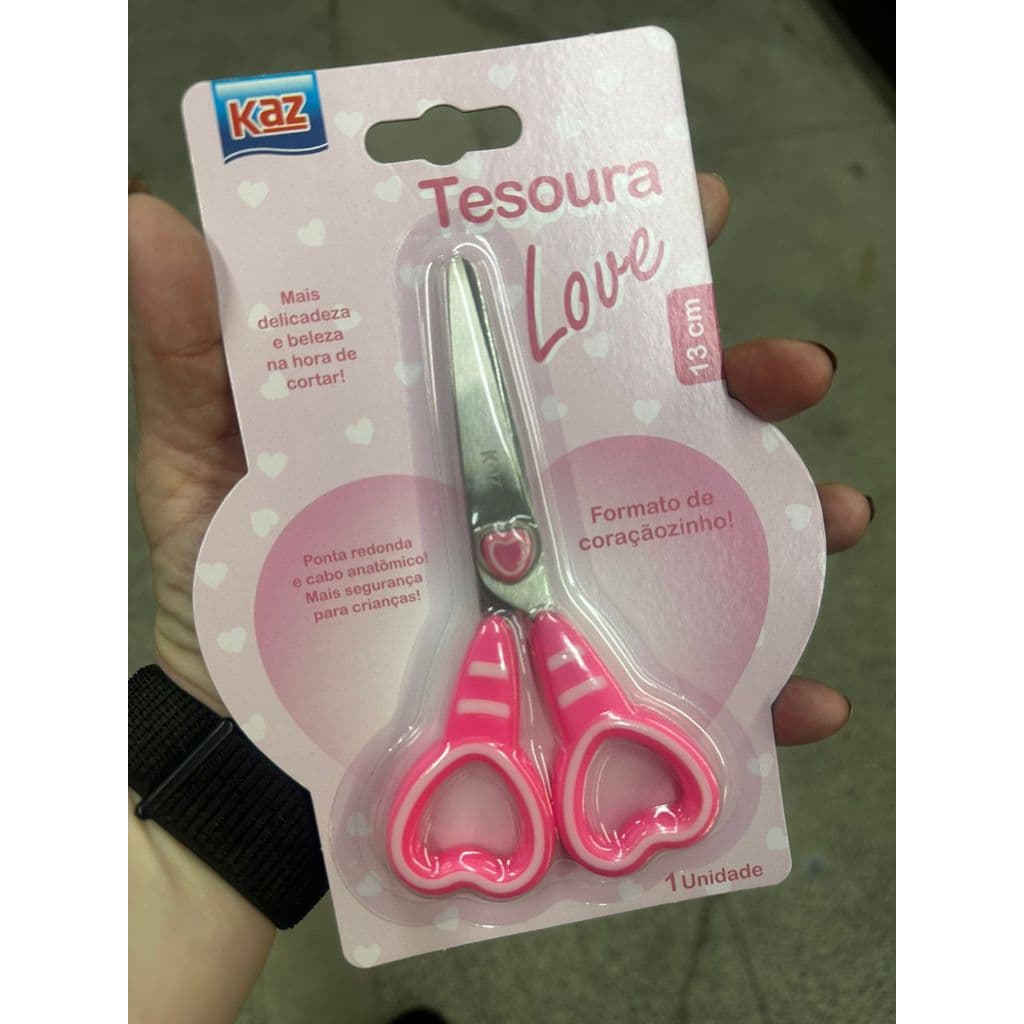 Tesoura Escolar Love Coração Ponta Arredondada 13cm KZ11416 KAZ