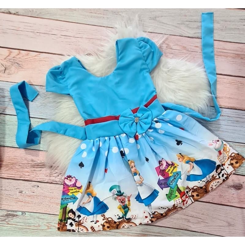 Vestido Alice no País das Maravilhas Infantil Temático Personagem Festa