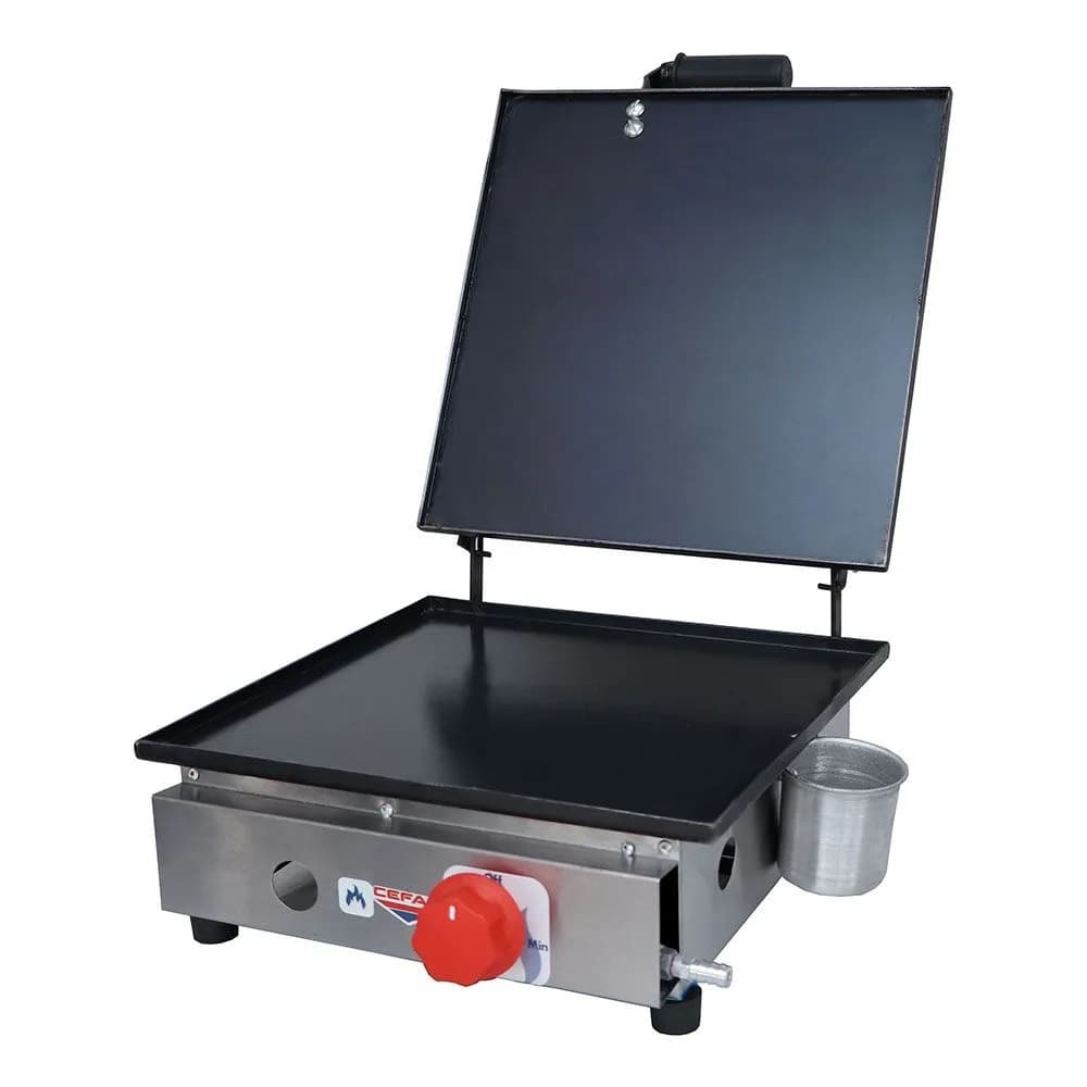 Chapa Sanduicheira 31x31 A Gás Baixa Pressão Chapeira Inox 1 Queimador e Prensa para Lanches