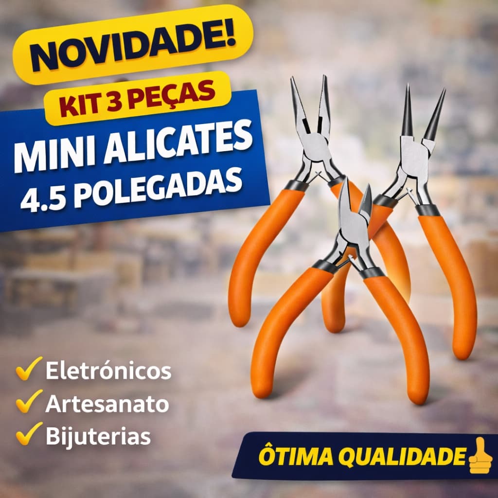 Kit 3 Alicates 4,5" Profissional Inox Multiuso Bijuterias Semi Joias Artesanato Cabo Emborrachado
