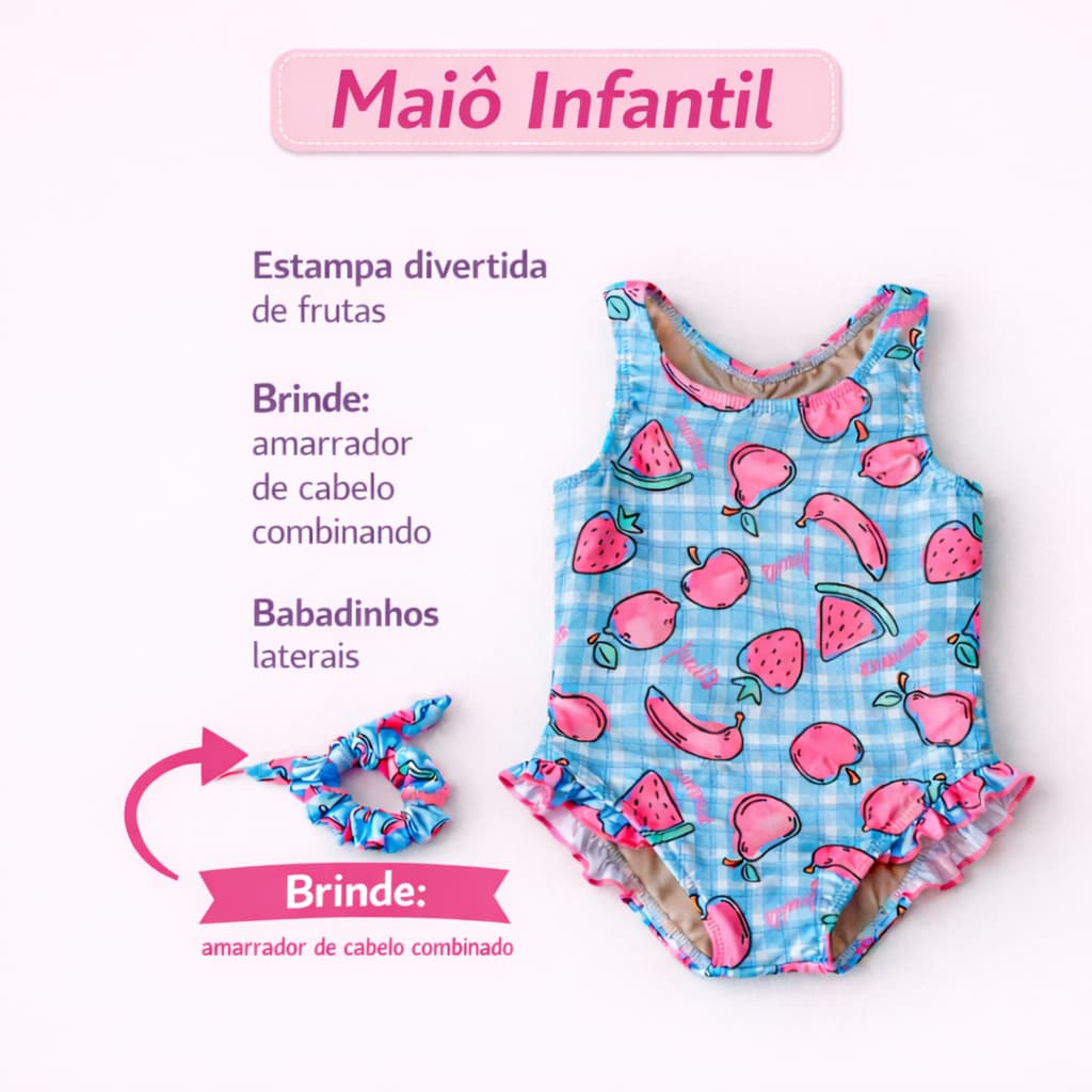 Maiô  Infantil Biquini Regata  + Xuxinha Feminino Bebê Proteção Uv 50 Praia Piscina Tam 1 A 4 Anos