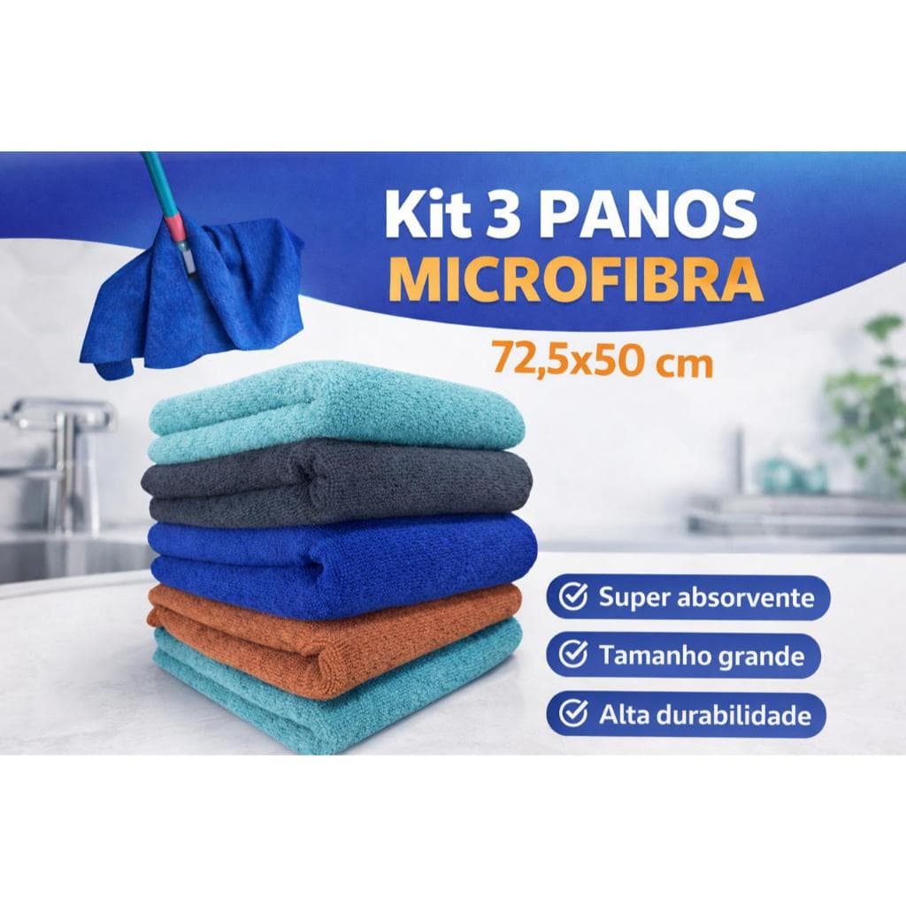 Kit 3 Panos De Chao Magico Limpeza Microfibra  72,5 x 50 cm