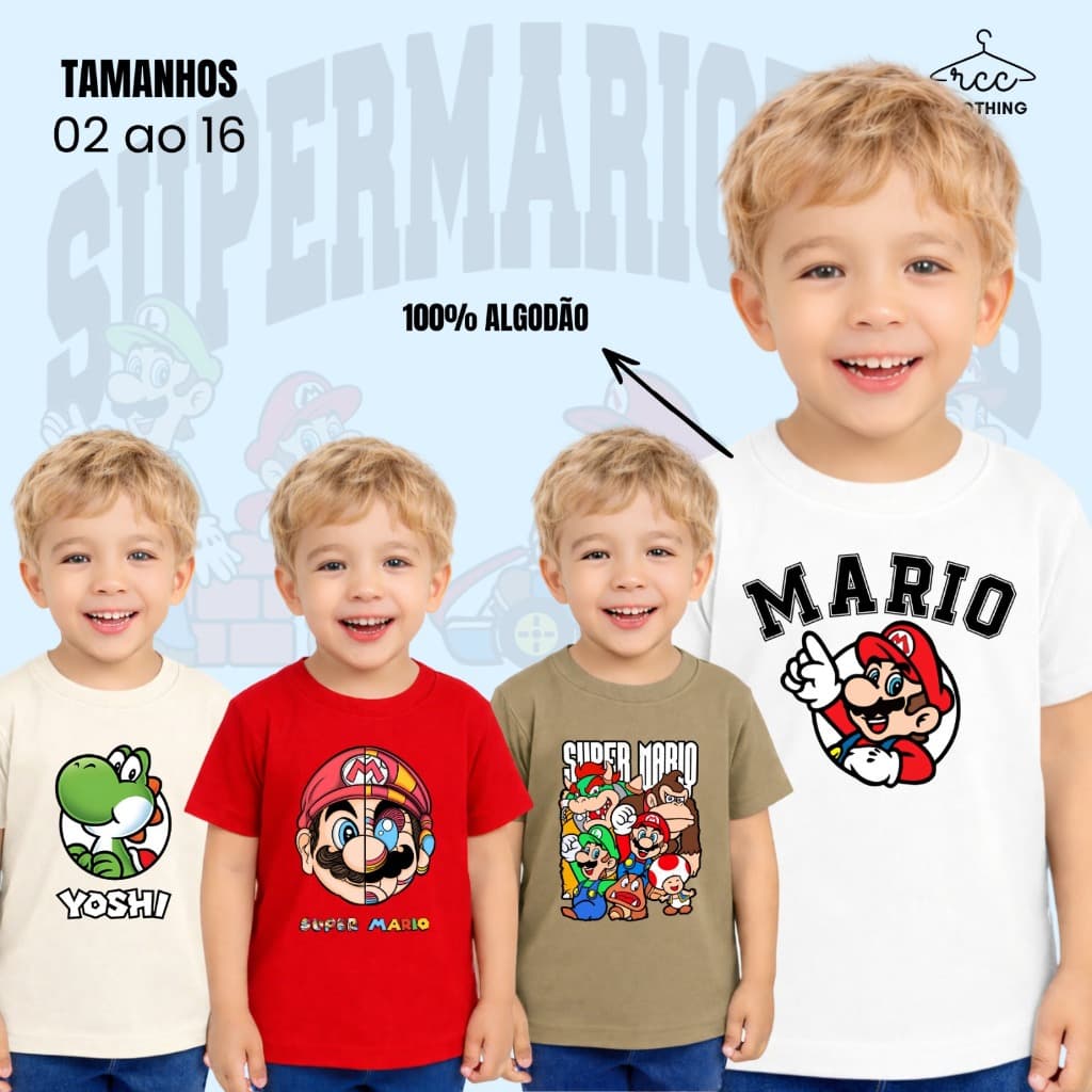 Camisa Camiseta Infantil Super Mario Bros Luidi Fantasia Personagens Meninos Homem Aranha Marvel