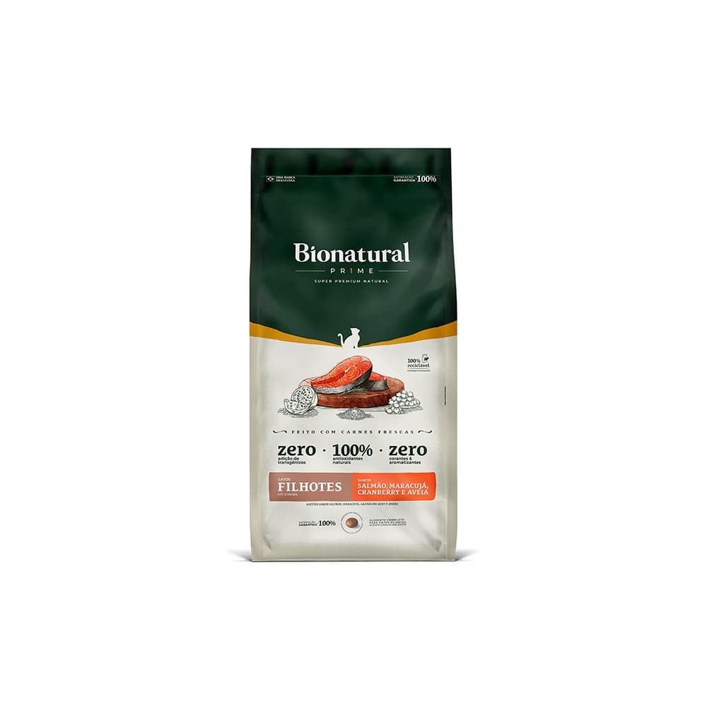 Gatos FILHOTE Sabor Salmao e MaracujaRaçao Para Gatos Feita Com CARNE FRESCA Bionatural - Raçao Super Premium
