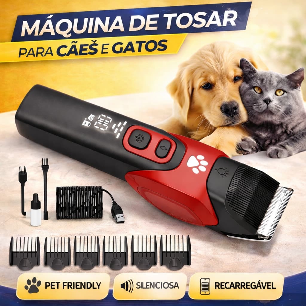 Máquina De Tosar Ultrassilencioso Luz Auxiliar Led Carrochos E Gatos Sem Fio Hatteker SK-1821