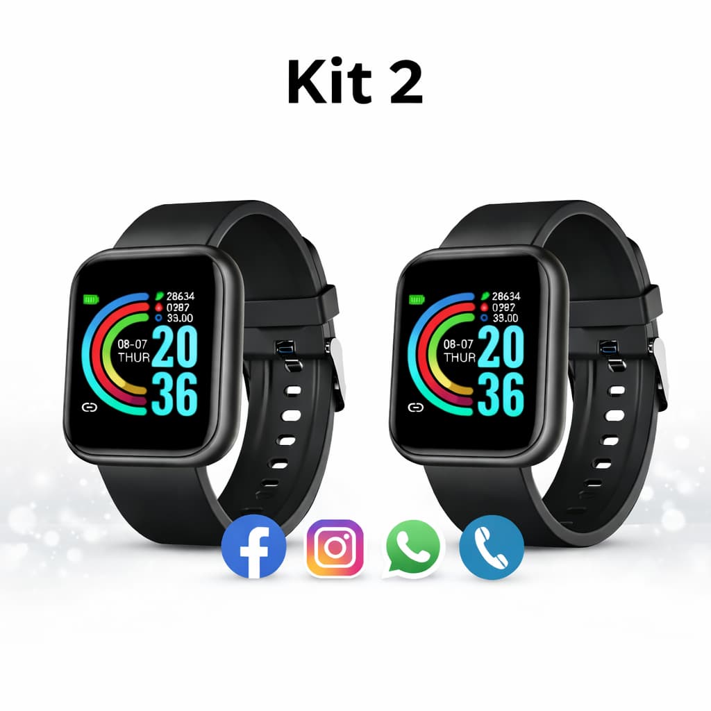 Kit 2 Smartwatch Bluetooth D20 Pro Esportivo Coloca Foto na Tela