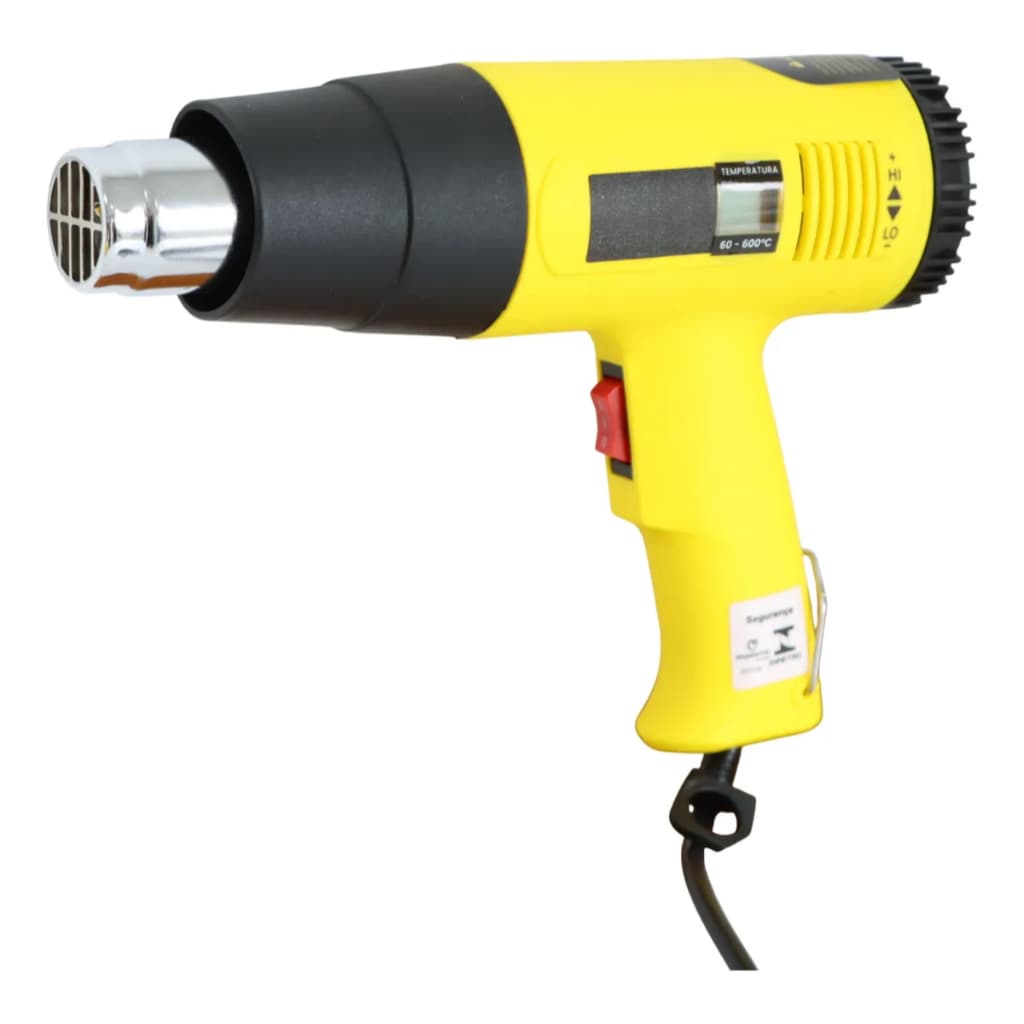 Soprador Térmico Profissional 1600W de 60º a 600°C Display Digital Controle da Temperatura Variável Rápido Aquecimento
