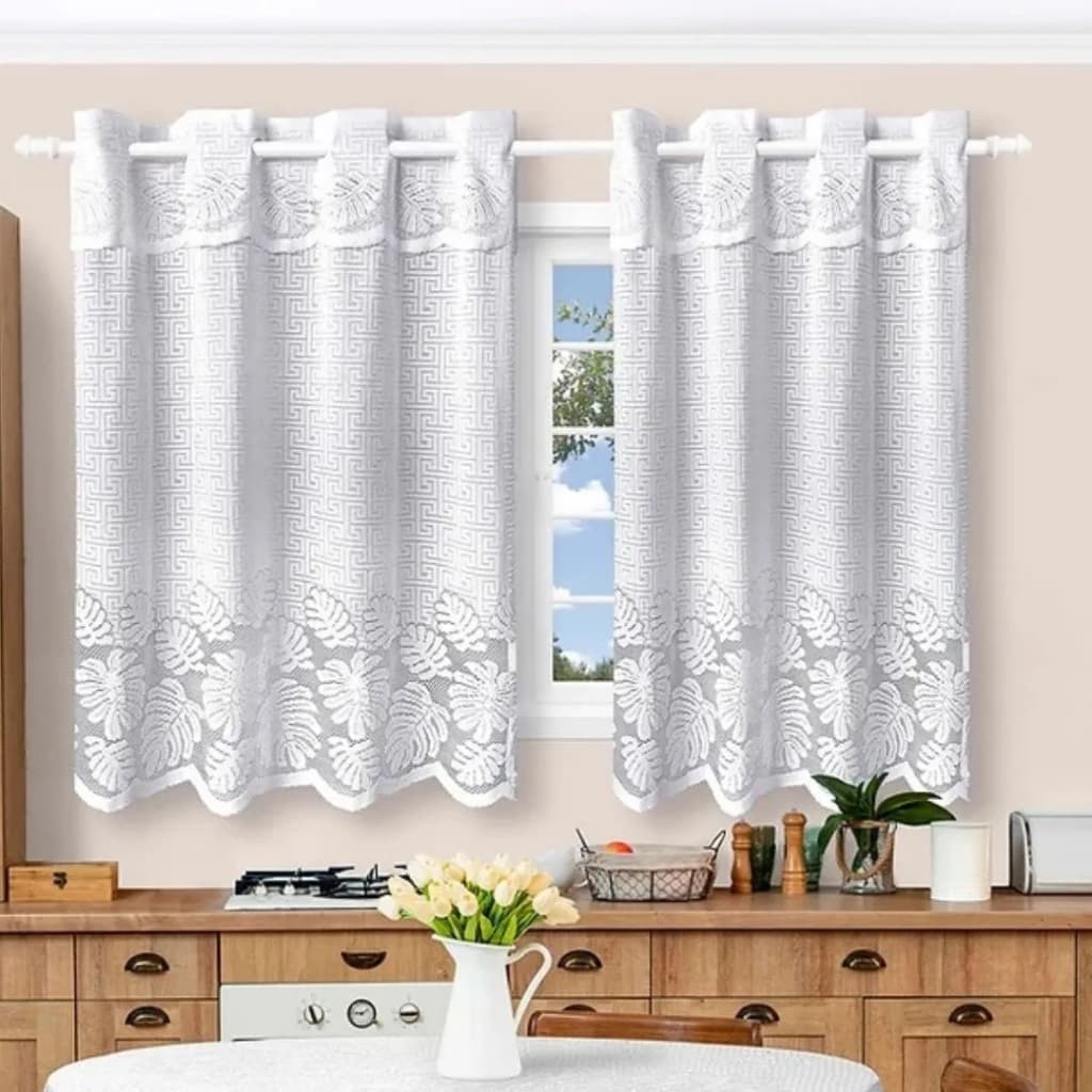 Cortina De Cozinha Branca Costela De Adão 2,50 X 1,20 + 0,25 Branco Beija Flor