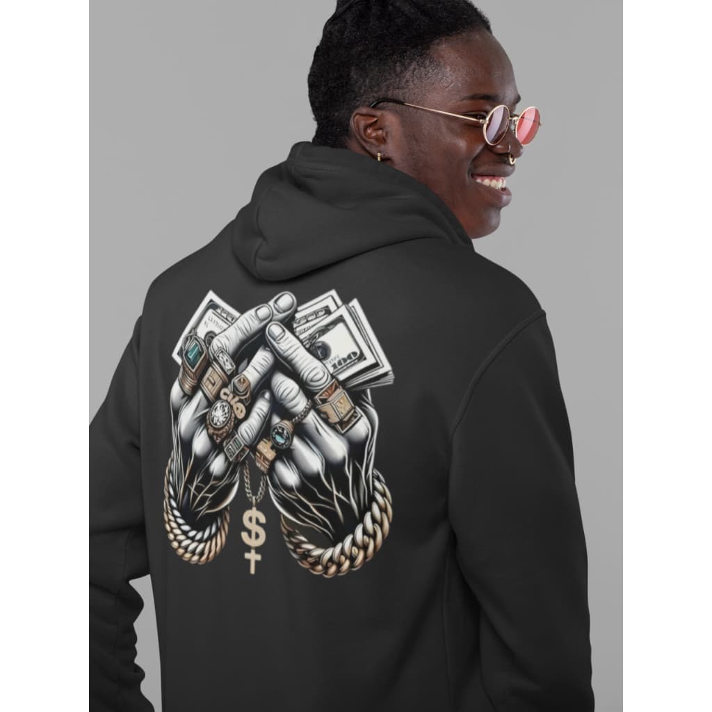 Moletom Blusa de Frio Streetwear Estampa nas Costas Mão Gangster Roupa de Frio Capuz e Bolso Moletons Unissex Algodão