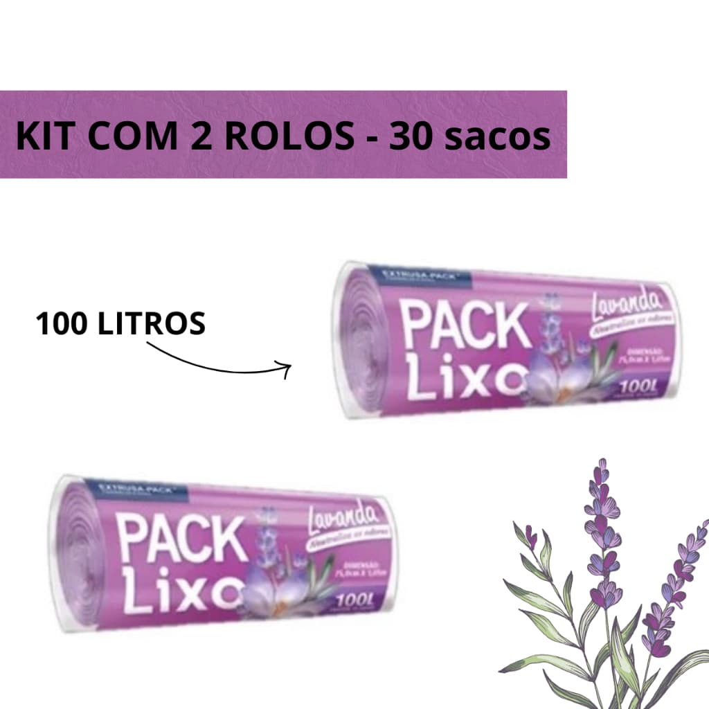 Kit Saco De Lixo 100L com 30, 60 e 120 Sacos Pia, Banheiro Elimina Odor Perfumado Lavanda Pack Lixo