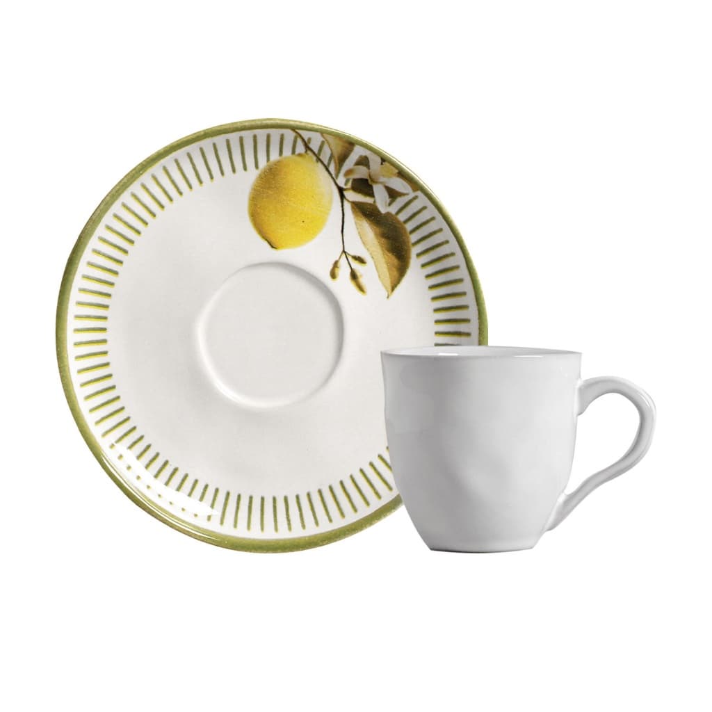 Conjunto Chá Lemon Porto Brasil Cerâmica 170ml - Kit Xícara Chá Premium - Porto Brasil