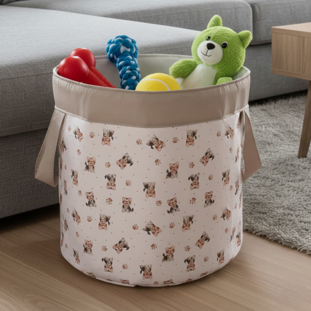 Cesto Organizador Neutro Médio com Alça Luxo Porta Brinquedos e Acessórios para Cachorro