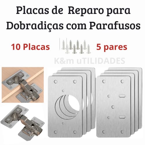 Placas de Reparo para Dobradiças com Parafusos 10 peças 5 pares reparos de dobradiças