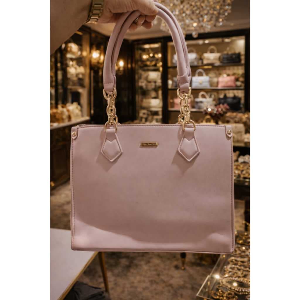 Bolsa Feminina Premium Estruturada Rosé com Corrente Dourada – Luxo Minimalista | Linha Rosé Élégance
