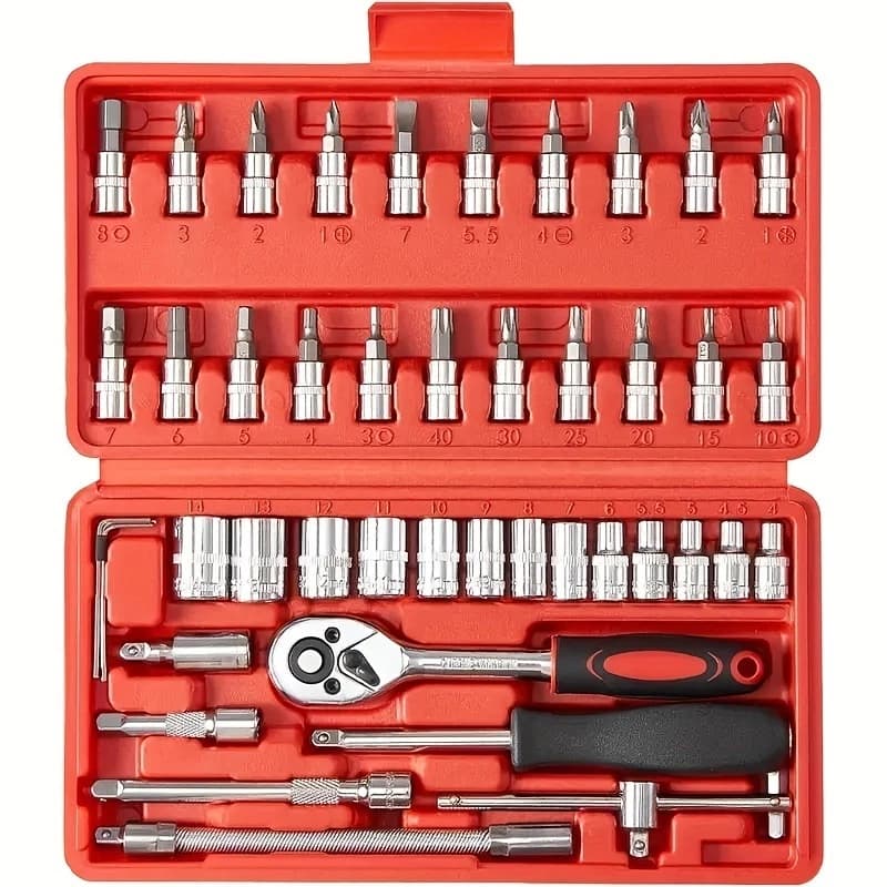 Kit De Ferramentas 46 Peças Jogo De Soquetes Chave Catraca Reversível Com Maleta Jogo De Ferramentas