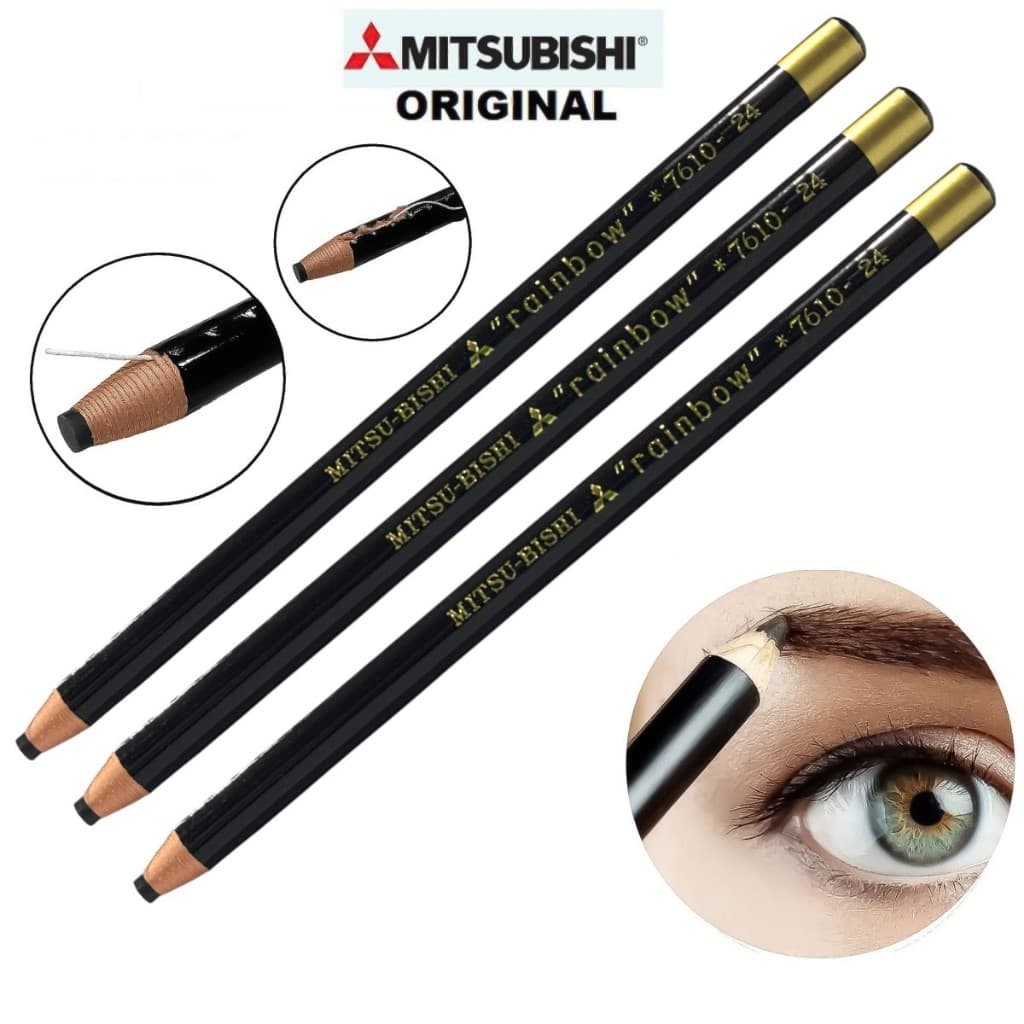 Kit 3 Lápis para Sobrancelha Dermatográfico Preto Rainbow 7610 Mitsubishi Original