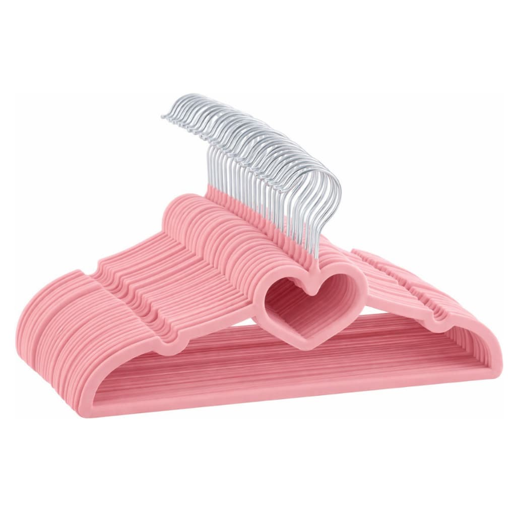 Kit 25 Cabides De Veludo Infantil Rosa Coração Bebê Ultrafino Rosa