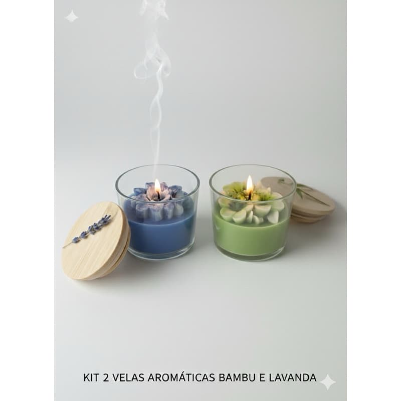 KIT 2 VELAS AROMATICAS ARTESANAIS 100gr LAVANDA E BAMBU