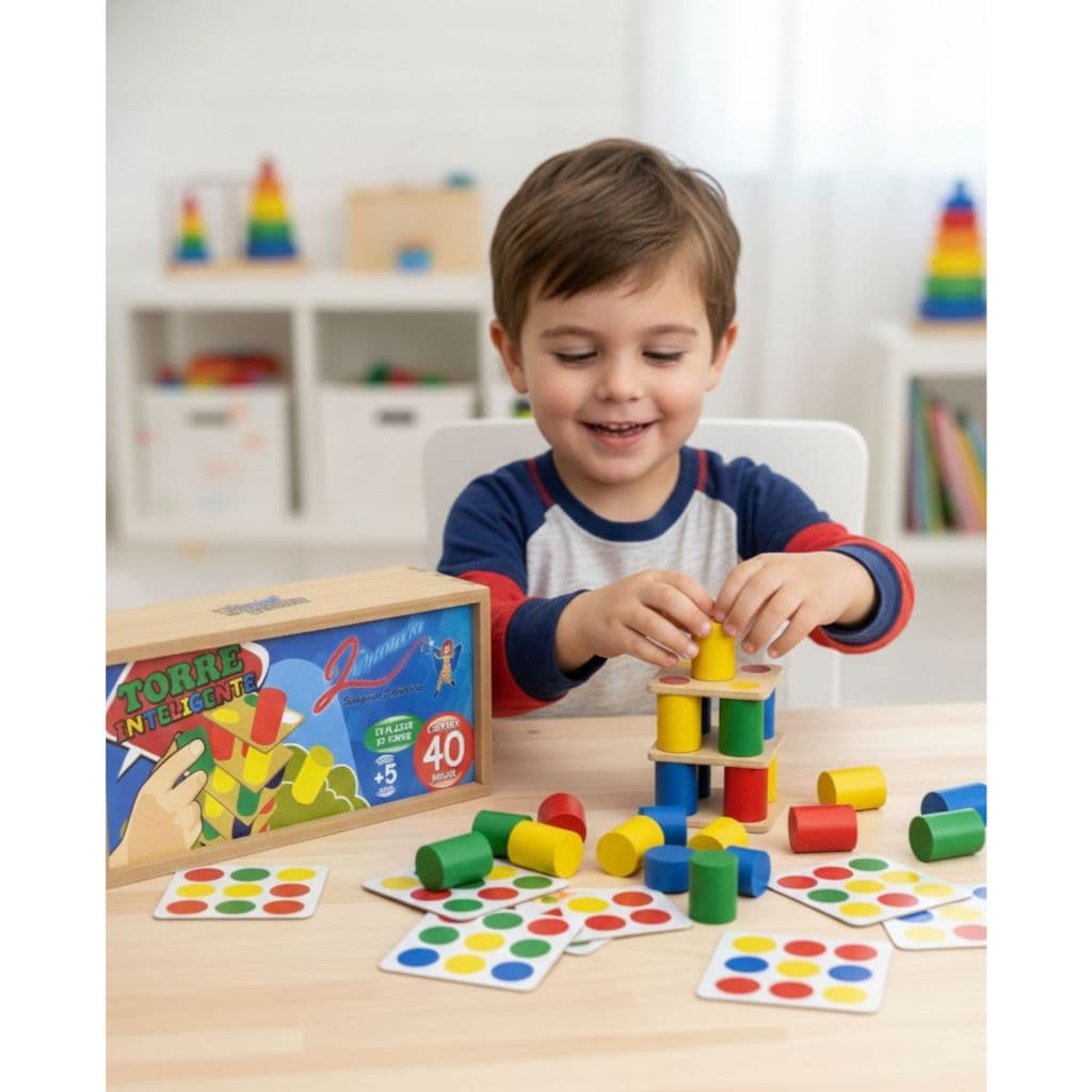 Torre Inteligente 40 Peças Brinquedo Educativo em Madeira Cordenação Motora