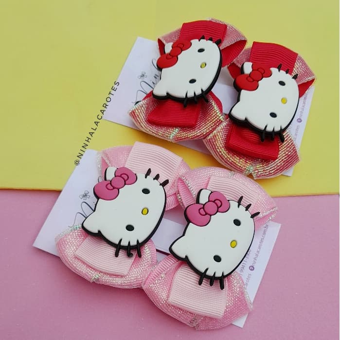 Parzinho de Laços Hello Kitty Laço Hello Kitty Presilha de cabelo hello kitty Laços Hello Kitty bico de pato