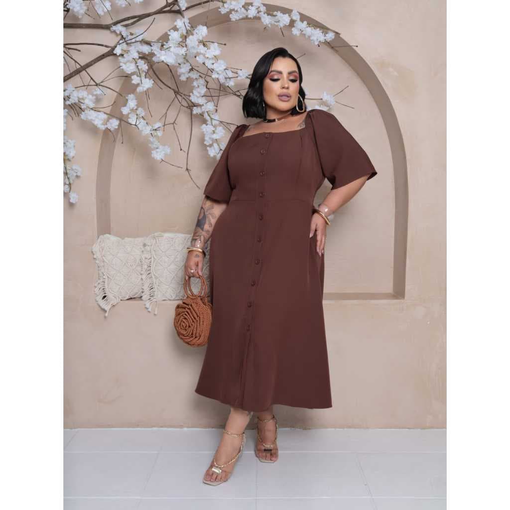 Vestido Max Sensorial Manga Bufante  Plus Size Pronta Entrega