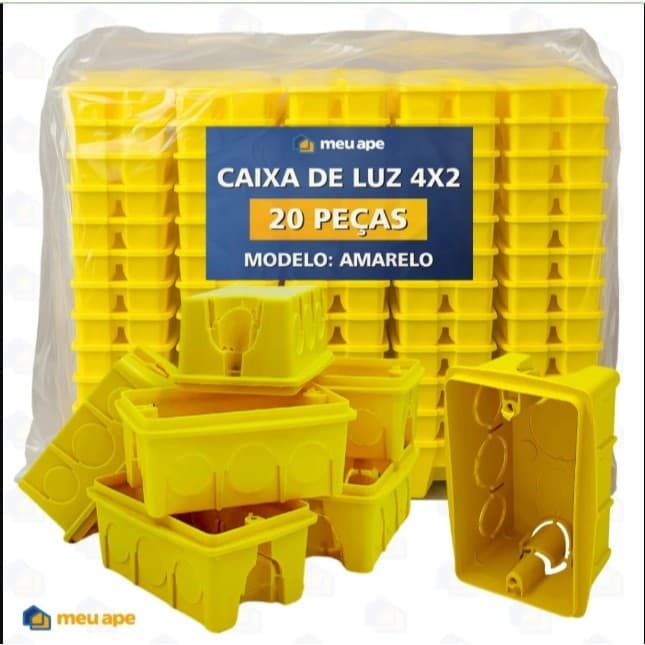 20 Caixas de Luz 4x2 Reforçada P/ Tomada Interruptor Embutir Amarelo Preto Energia
