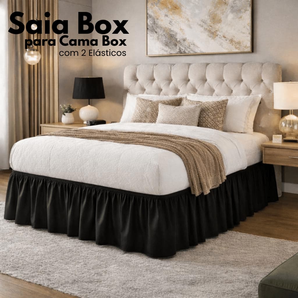 Saia Box Para Cama Box (Casal Padrão ) Com 2 Elástico PRETA - PROMOÇÃO
