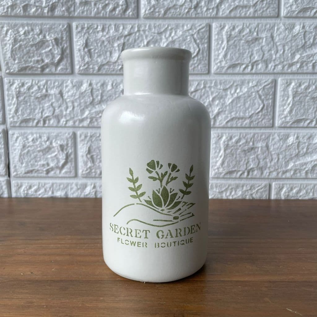 Vaso Decorativo Cerâmica Estilo Milk Vintage Garden / Secret Garden / Jardim Botânico Off White