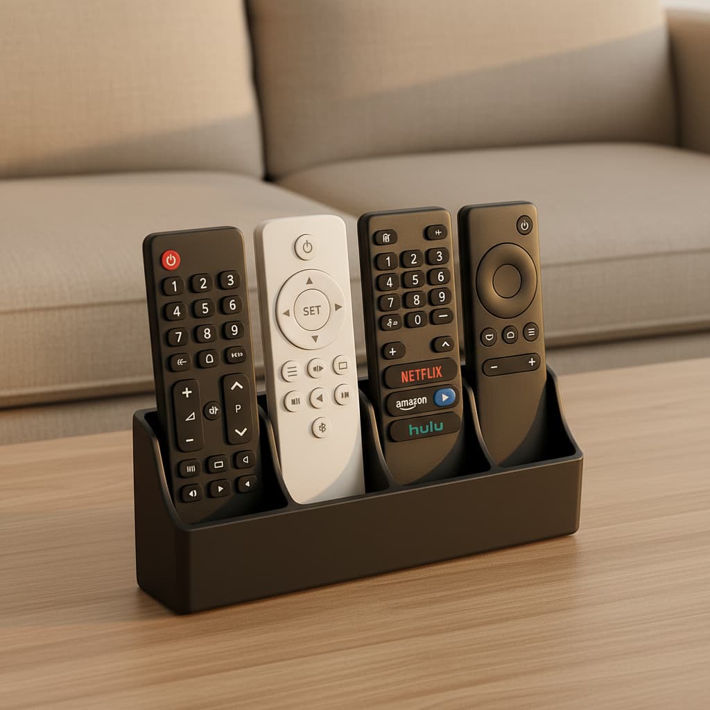 Suporte organizador de controles remotos com 4 divisórias para parede ou mesa elegante e prático