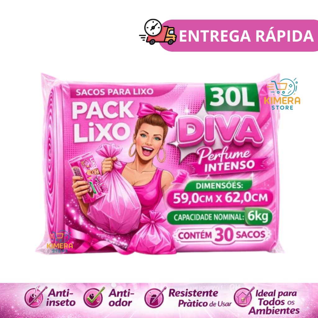 Saco de Lixo Perfumado Rosa 30L Tuttifruti Reforçado AntiOdor Pia Banheiro Cheiroso Alta Resistência