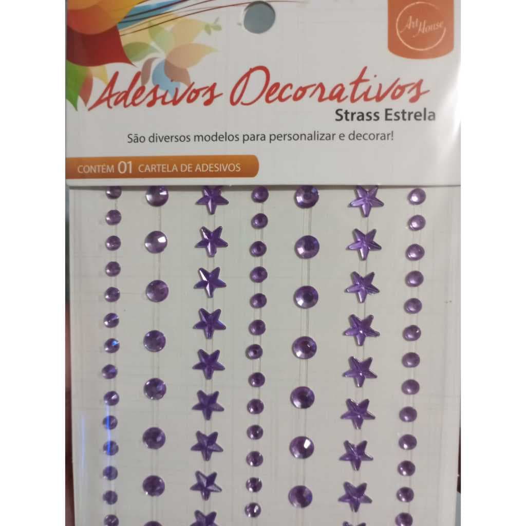 Adesivo Strass Estrela Roxo com Brilho Cartela Decorativa para Artesanato Festa Scrapbook