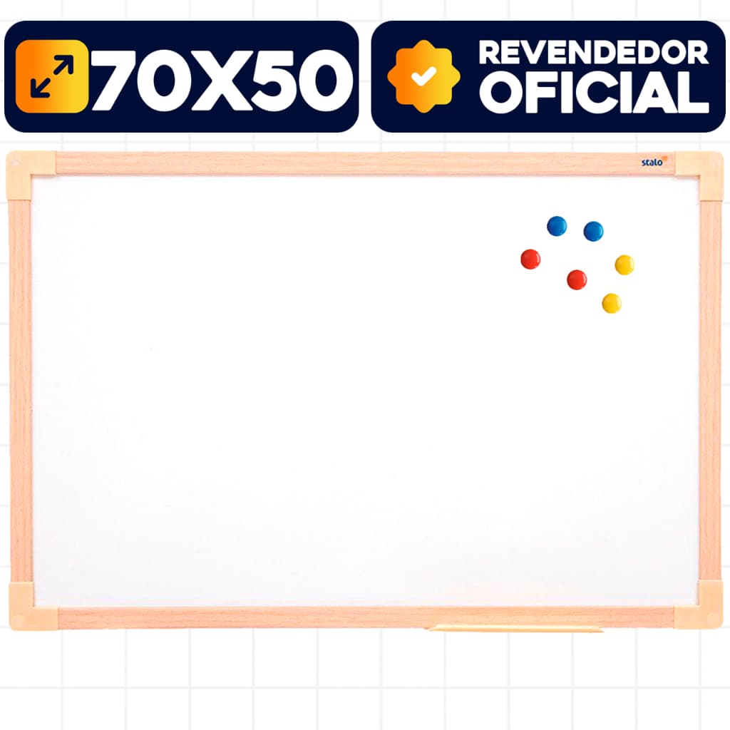 Lousa Branca Quadro Branco Magnético 70x50cm Moldura Madeira Anotação Apresentação Aula Escritório