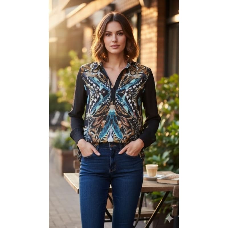 BRECHO CAMISA VOAL LUXO - ESTAMPA BORBOLETA G/GG 🦋✨