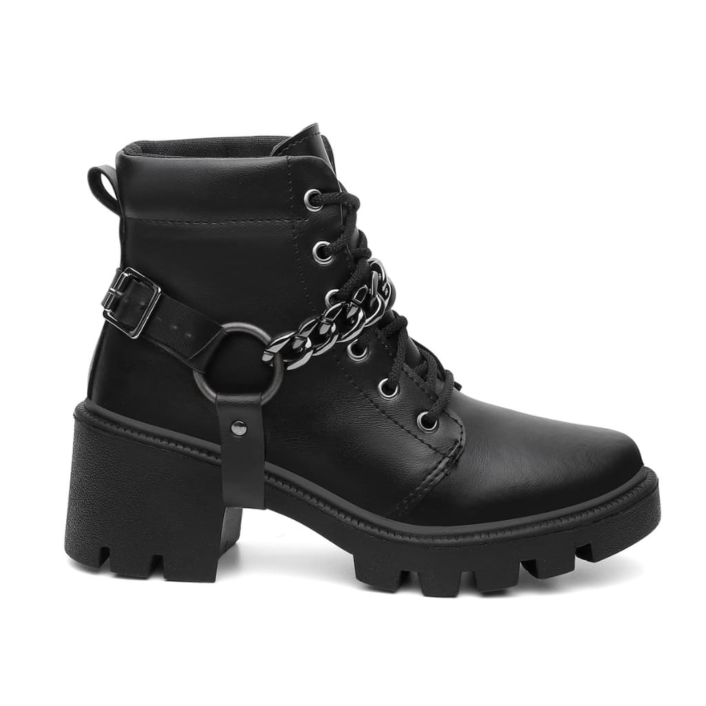Bota Coturno Confortável Tratorada Blogueira Estilosa Rock Corrente