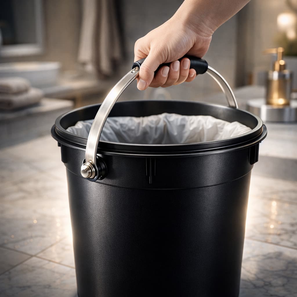 Lixeira com Alça de Alumínio Reforçada – Balde para Banheiro, Cozinha e Escritório | NoirCarry™